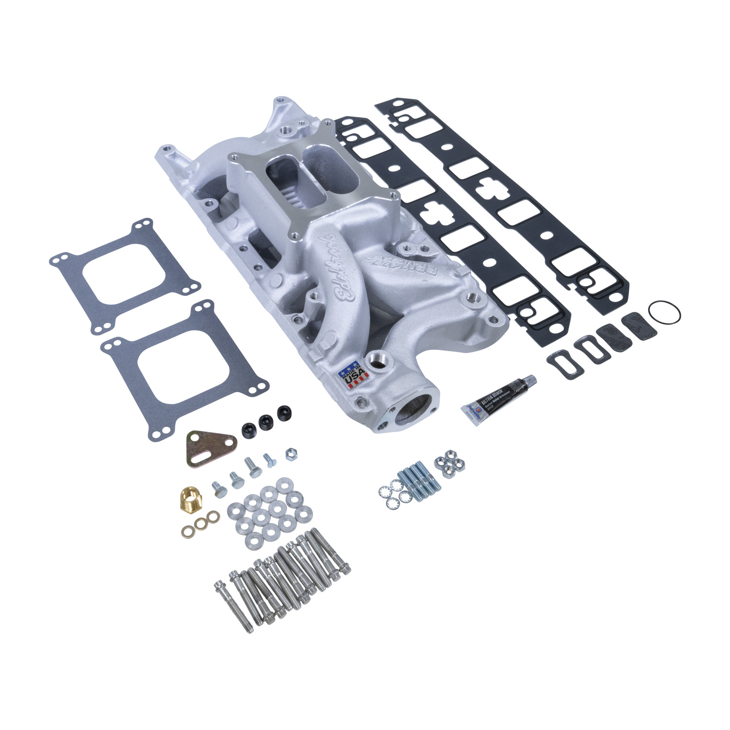 Edelbrock 7521-KIT Manifold & Install Kit, SB Ford RPM Air-Gap 7521 W/Gaskets, Bolts, Studs, RTV